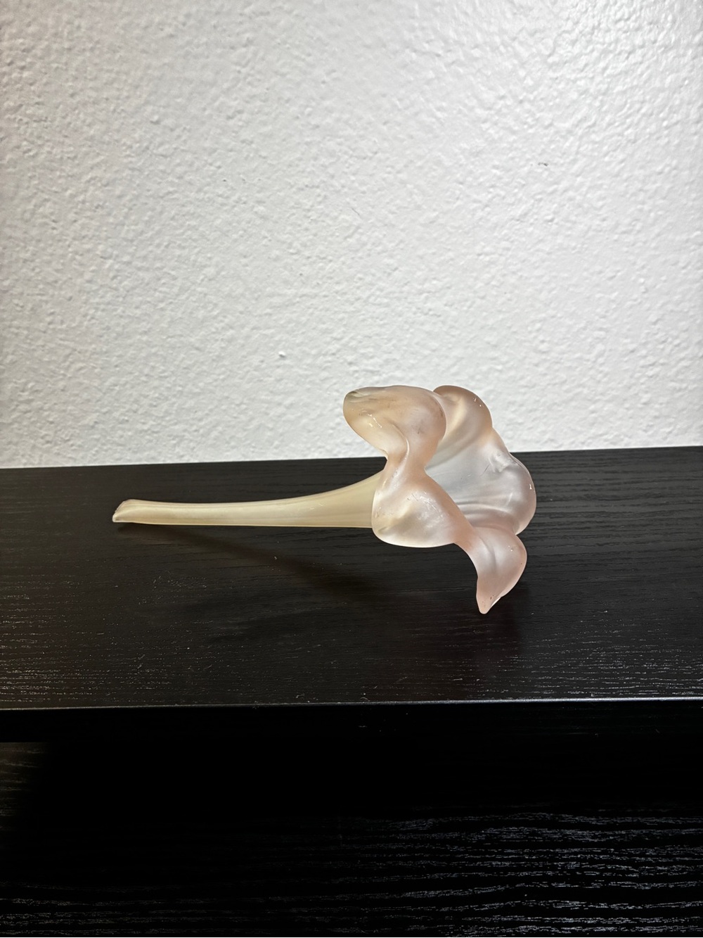 Vintage Pink Frosted Satin Glass Lily Flower Bud And Stem Hand Blown